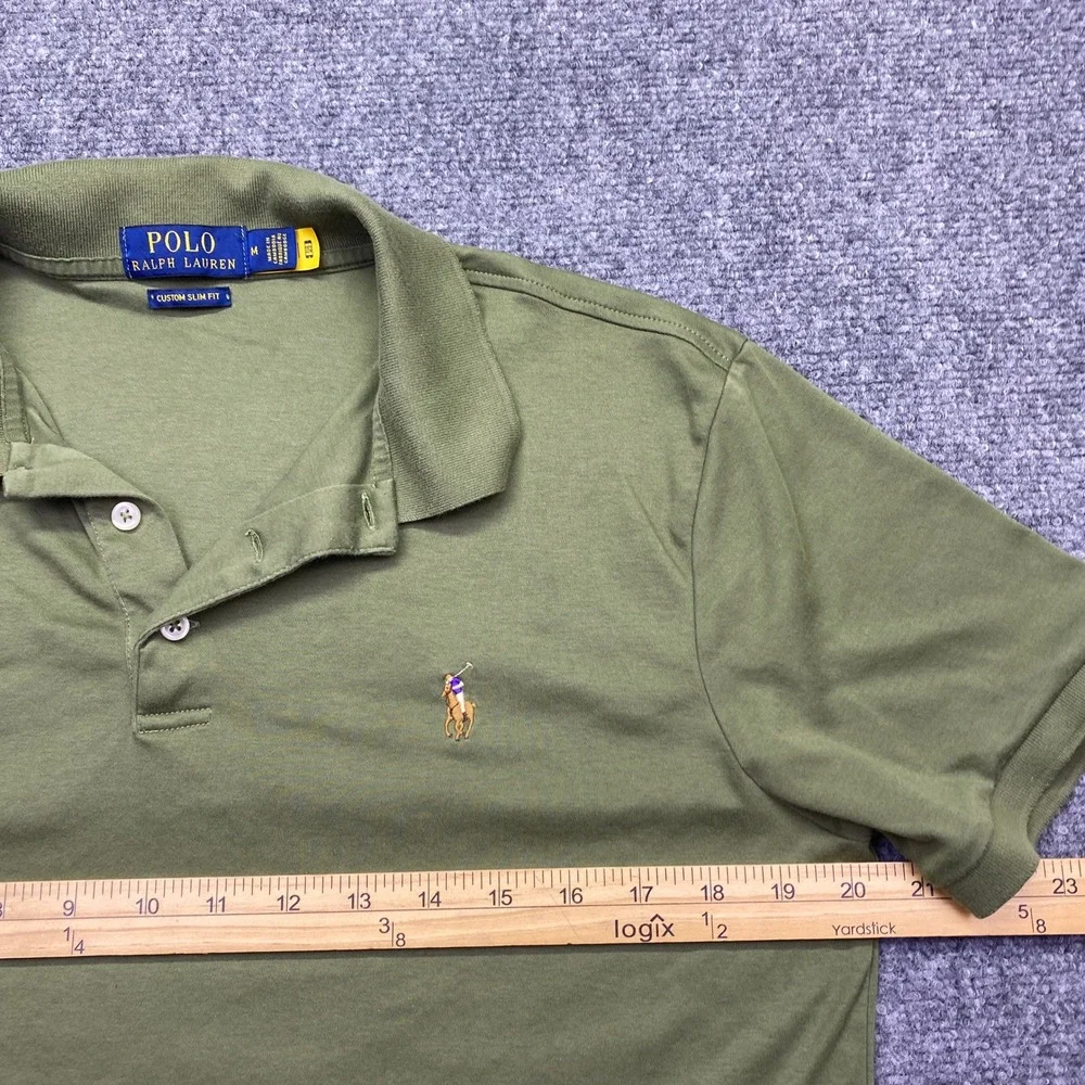 Polo Ralph Lauren Mens Custom Slim Fit Polo Shirt Olive Green Flesh Pony Sz M